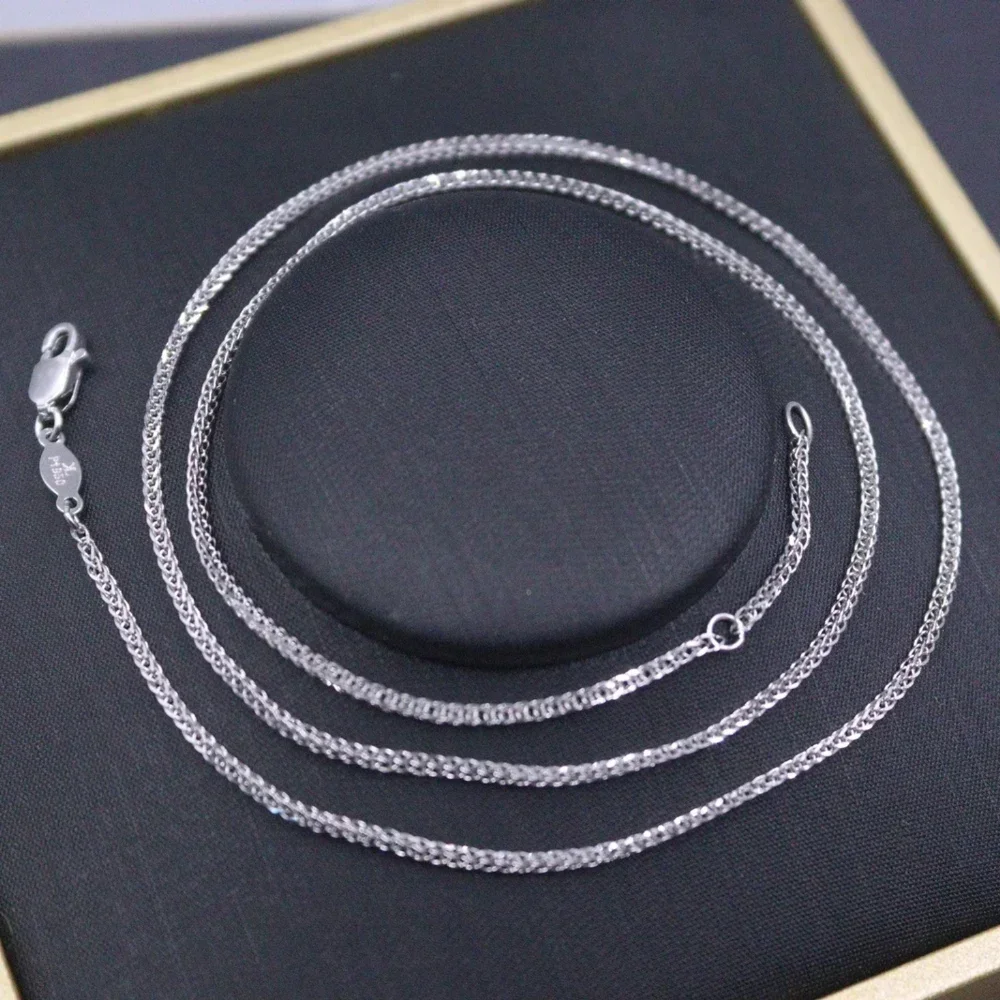 

Real Pure Platinum 950 Chain Women Gift Lucky 1.2mm Wheat Adjust Necklace 4.2g /45cm