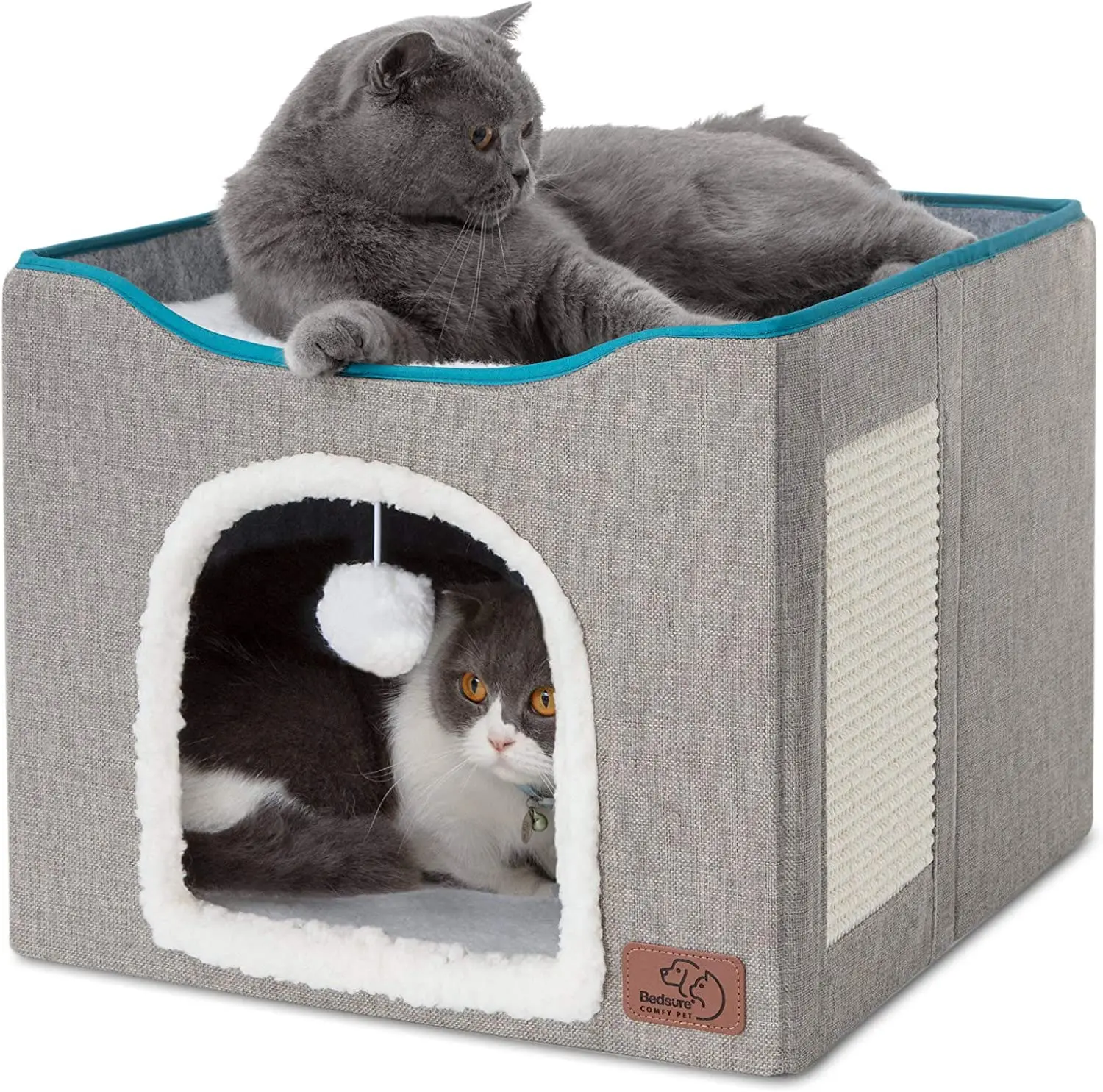

2023 Newly Cat Bed for Indoor Cat Cave for Pet Cat House with Fluffy Ball Hanging and Scratch Pad