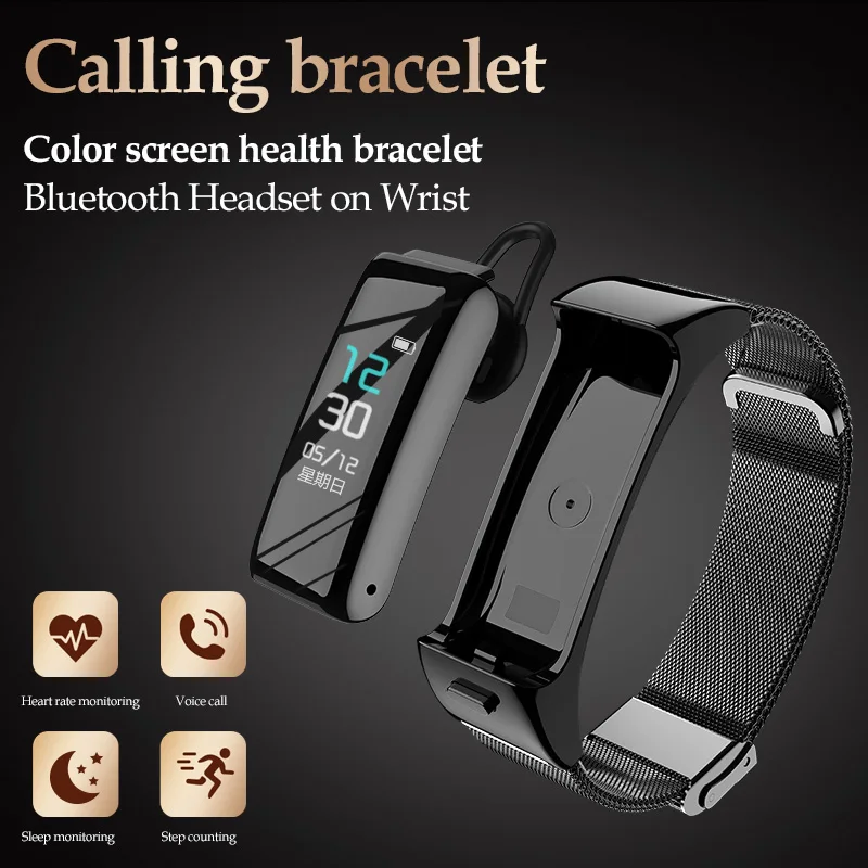 B6 Smart Sports Bracelet Bluetooth Headset Color Screen Sports Monitoring Multi-function Call 2in1 Detachable Smart Watch