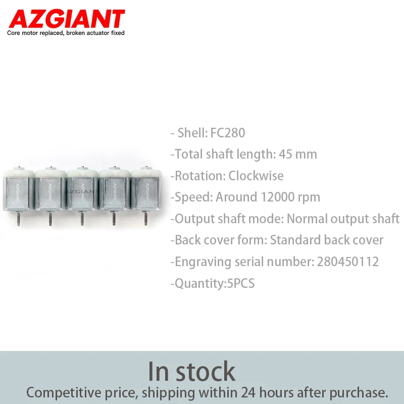 AZGIANT 5PCS FC280 Stamped Shell Motor Clockwise Rotation 45mm Total Shaft Length DIY Electric Motors azgiant 12v