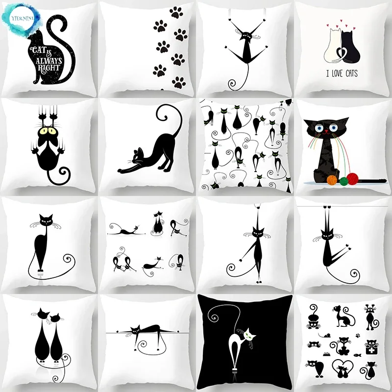 

45x45cm Black Cat Animal Pattern Decorative Cushions Pillowcase Polyester Cushion Cover Throw Pillow Sofa Decoration Pillowcover