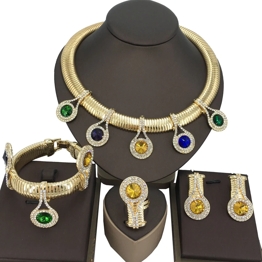 

Yuminglai Newest Italian 24k Gold Plated High Quality Women Fashion Necklace African Costume Big Dubai Jewelry Sets FHK15104