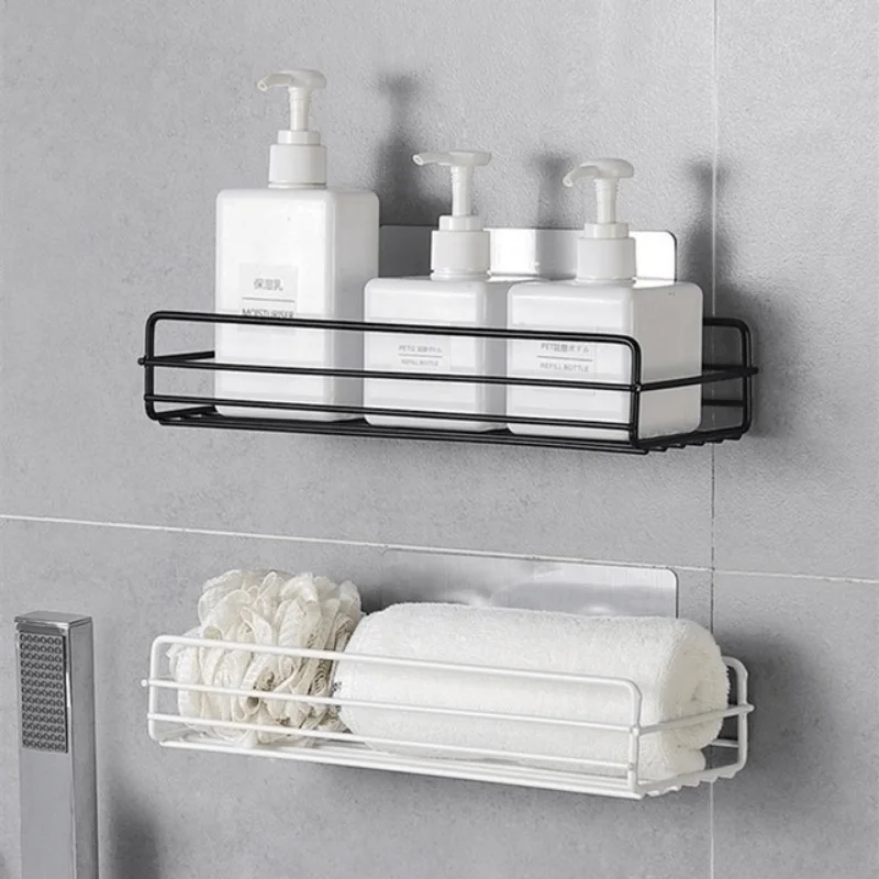 Shower Caddy Basket 1pc Adhesive Shower Organizer Basket Rack With 2 Hooks No Drilling Large Capacity Rustproof Stainless Steel Bathroom Holder