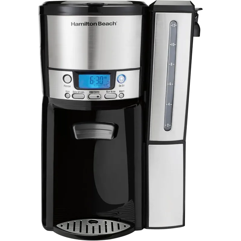 Hamilton Beach One Press Programmable Dispensing Drip Coffee Maker with 12 Cup Internal Brew Pot, Water Reservoir
