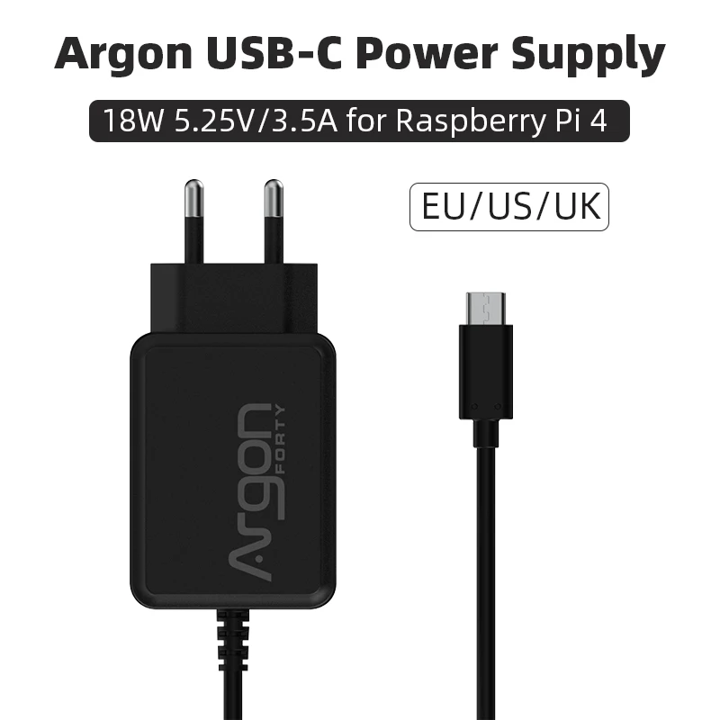 

Argon ONE USB CPower Supply 18 Watts 5.25V 3.5A Power Adapter Type-C Interface Charger for Raspberry Pi 4 B