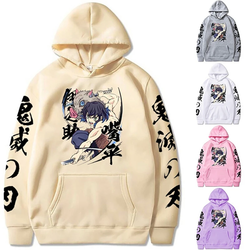 

Demon Slayer Inosuke Hoodies Unisex Fashion Long Sleeve Hooded Sweatshirt Teens Casual Anime Kimetsu No Yaiba Pullover