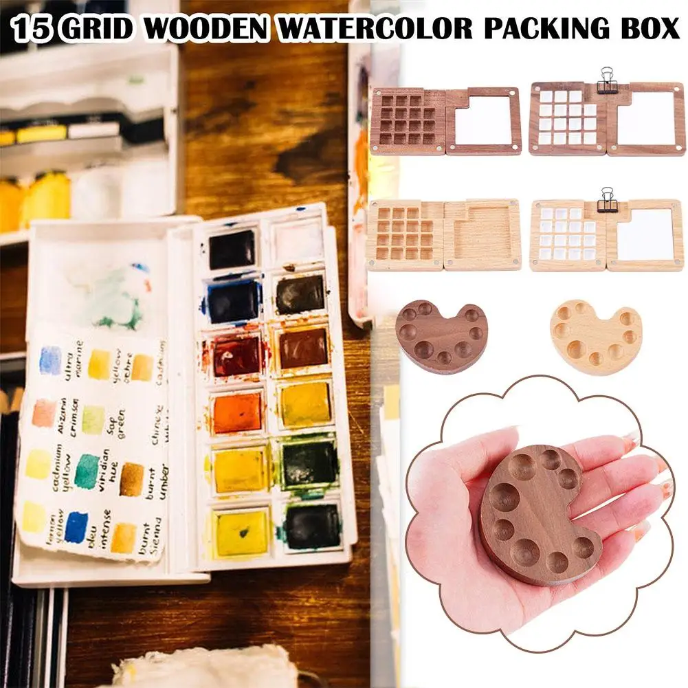Empty Wooden Watercolor Palette Ins Style Travel Portable Mini Watercolor Acrylic Paint Box Square Tray Box Art Painting Supplie paint tray color palette watercolor palette