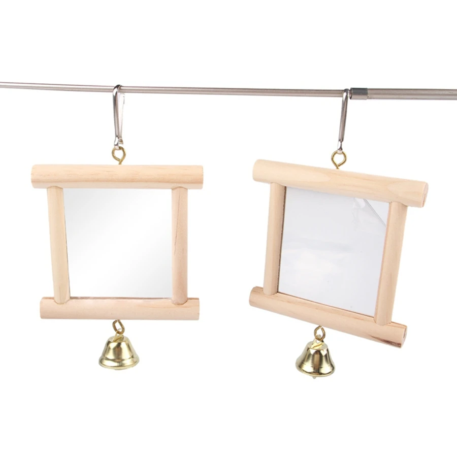Parrot Bird Mirror Bell Toy Wooden Pet Accessories Parrot Toy Bird Toy 1pc