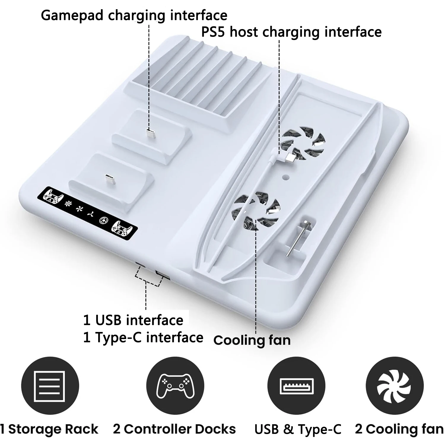 Cooling Stand for PS5 Slim Console Controller Gamepad Charging Station with 3 Levels Cooling Fan for PS5 Slim Gaming Accessories