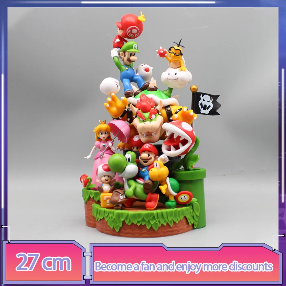 27Cm Super Mario Bros Ritratti Di Famiglia Figura Super Mario Bros Anime Figure Idraulico Statua Figurina Modello Di Azione Bambola Giocattoli Regalo