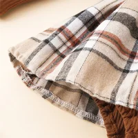 Infant Girl Rompers Dress Plaid Rib Knit Ruffles Long Sleeve Skirt Hem Jumpsuits Newborn Clothes Baby Bodysuits with Headband 6