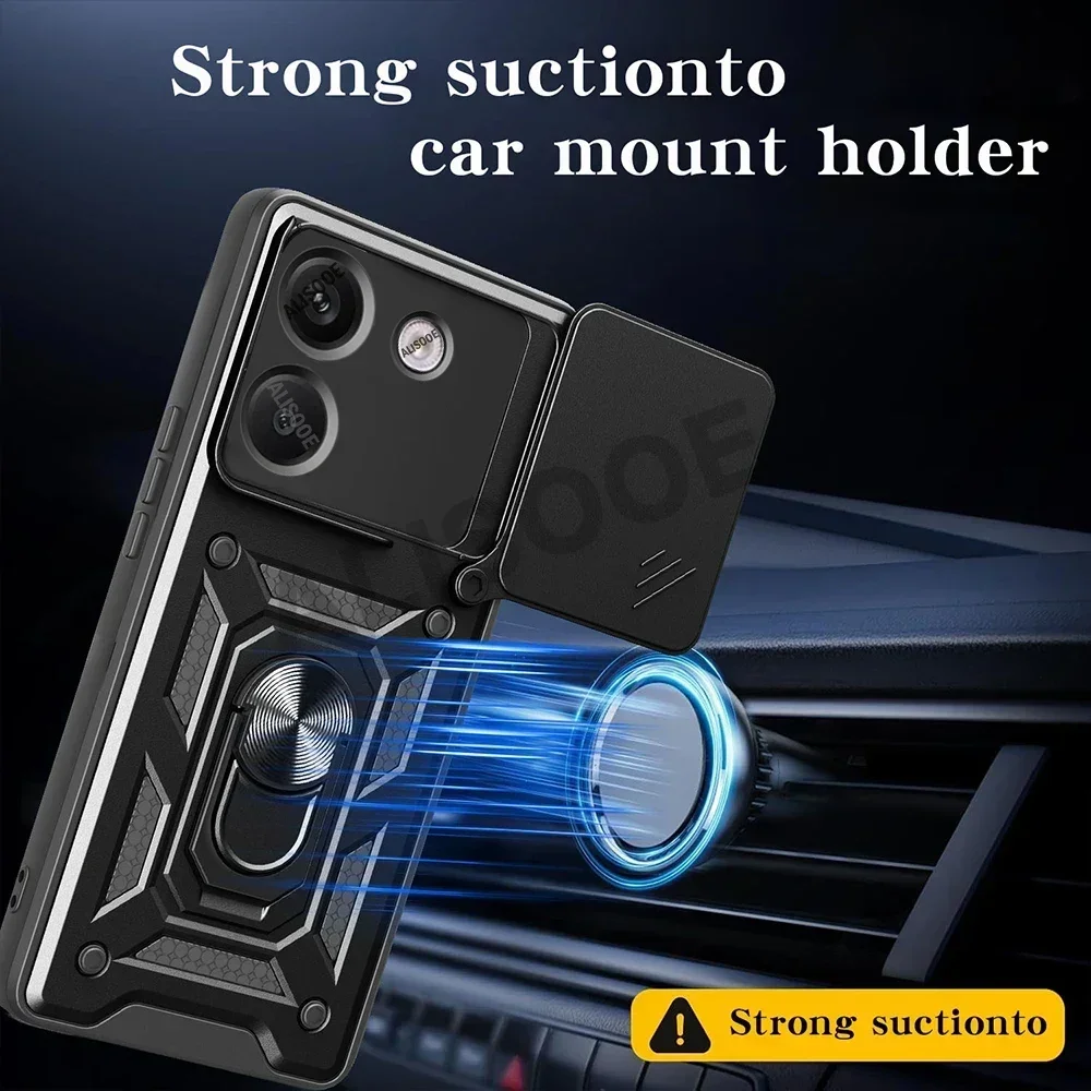 Armor Shockproof Case with Slide Camera Cover and Rotating Ring Stand