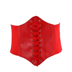 Women's Elegant High Waist Leather Corset Belt - One Size (Red)
