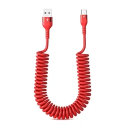 Curly USB - C Fast Charging Cable - Spring Design for Home, Travel & Car Use (1.5m red)