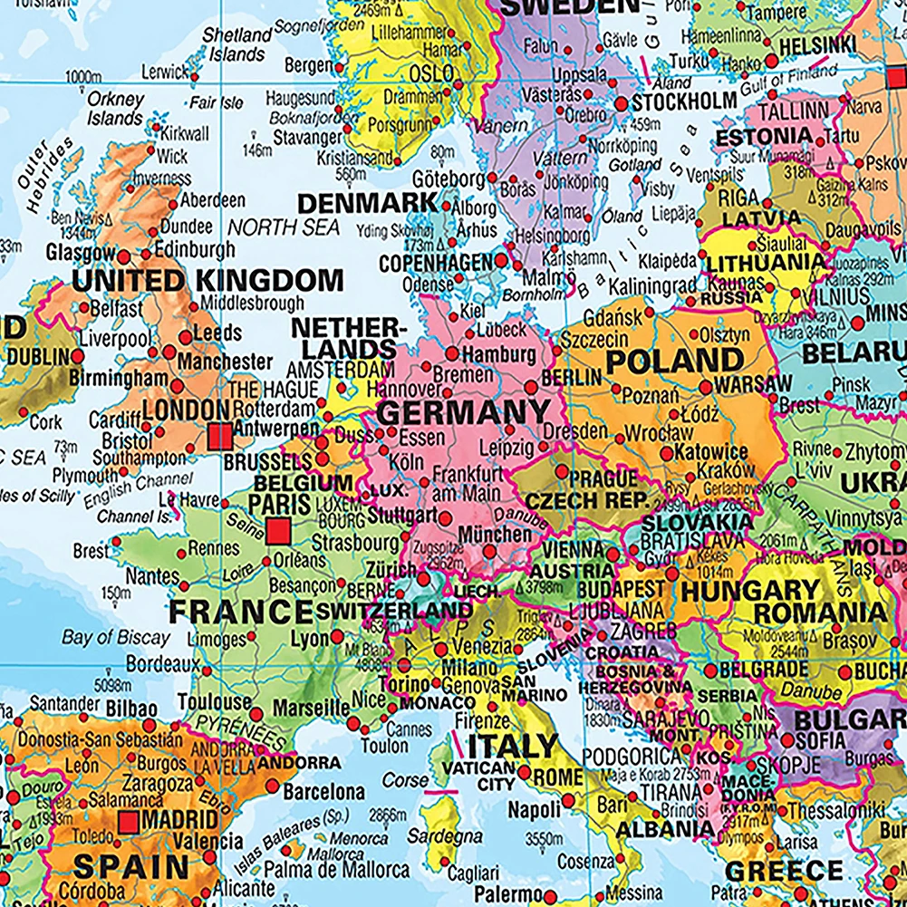 World Map 75*50cm Details Spray Canvas Painting Wall Art Poster Home Decoration Office School Supplies In English