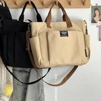 Urban Minimalist Female Student Large Capacity Commuting Horizontal Canvas Single Shoulder Diagonal Cross Portable Tote Bag 3