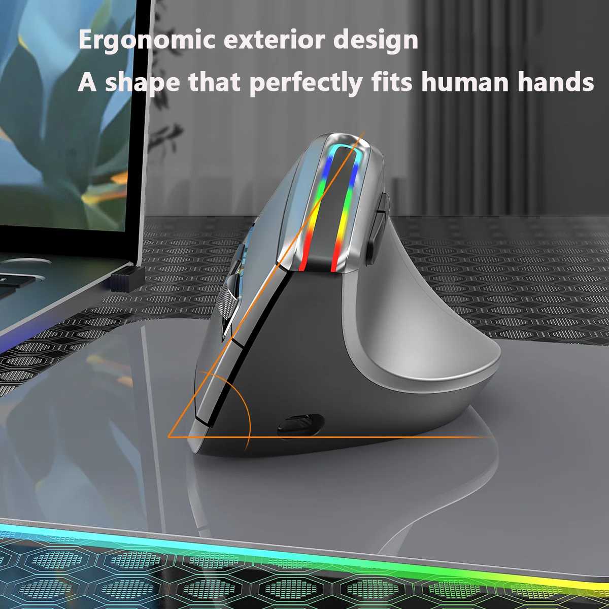 JOMAA Ergonomic RGB Wireless Vertical Mouse 2.4G USB Optical Mouse Rechargeable Bluetooth for Desktop/Laptop/PC
