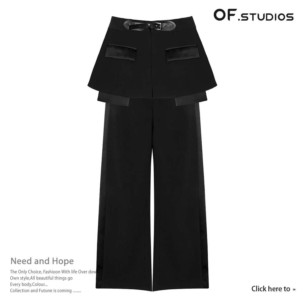 

Of.Studios Autumn Leather Belt Skirt Waist And Dress Pants Two-Piece Set Drop Wide Leg Black Pants Women Two-Piece Set 1070