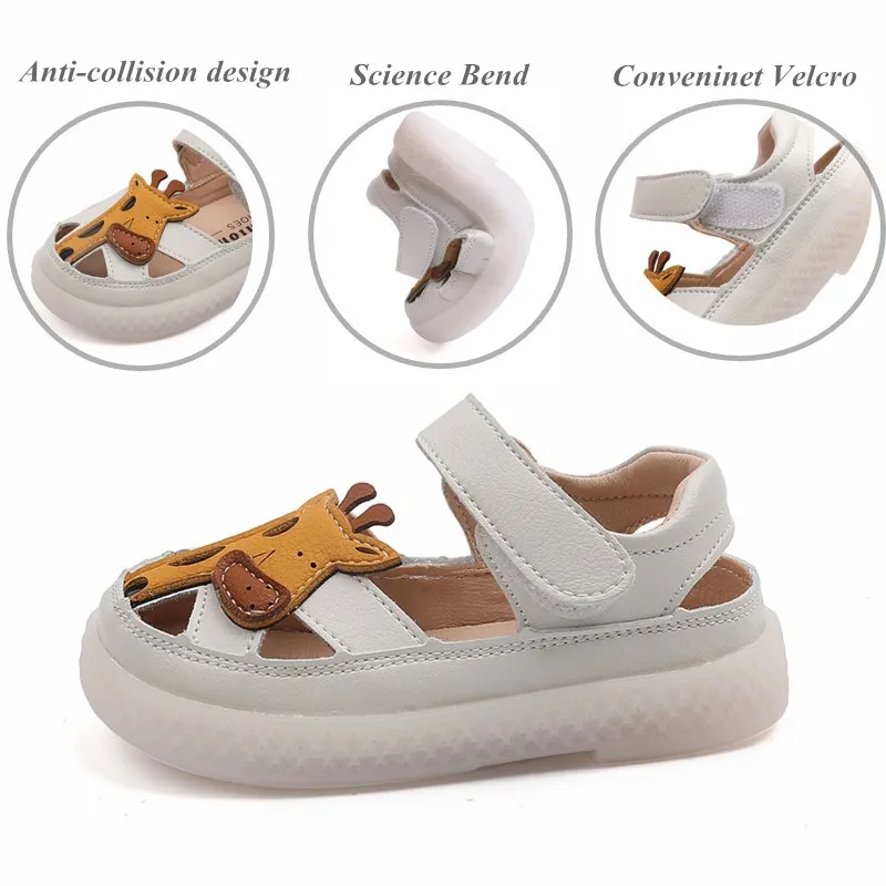 Genuine Leather Baby Shoes Cute Giraffe Pattern Toddler Sandals For Girls Closed Toe Anti-Slippery Infant Boys Sandals Summer kids sandals baby sandals