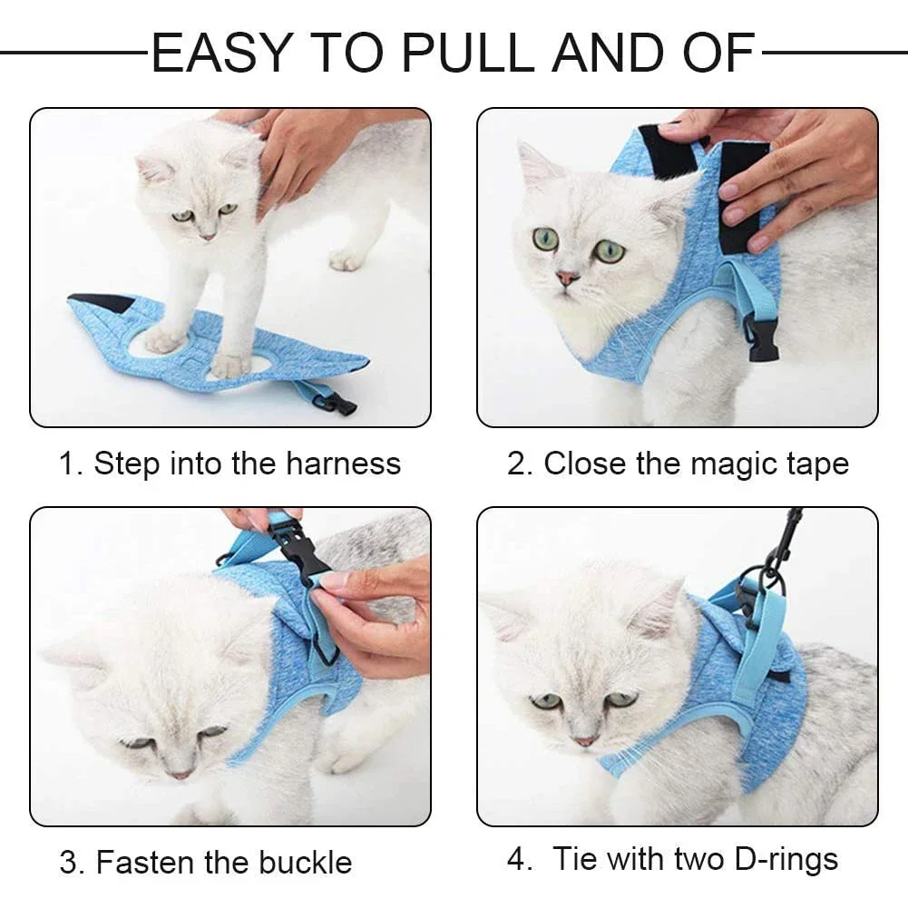 Adjustable Anti-Escape Kitten Harness – Lightweight Breathable Soft Cat Vest with Leash