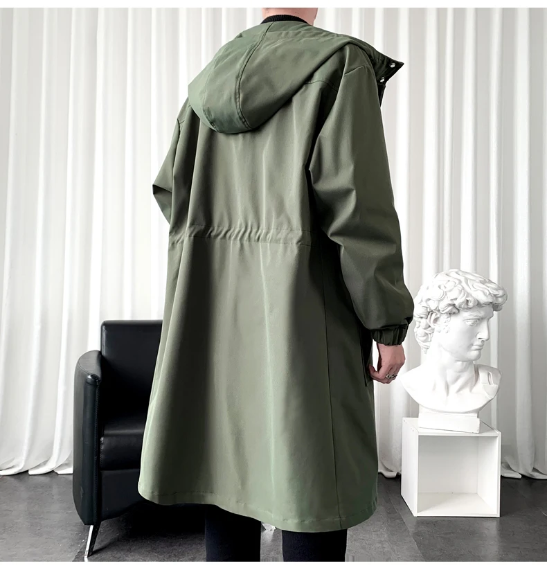 Trench Coat Mens New Fashion Army green Overcoat Men Casual Windbreaker Solid Long Coat Male Autumn Homme Black/Khaki/Army green - 4