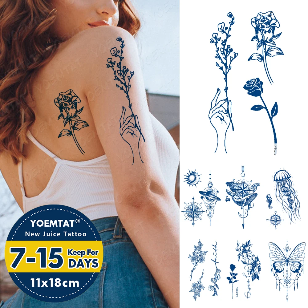 Semi-Permanent Waterproof Temporary Tattoo Sticker Line Flower Text Genipin Herbal Leaves Juice Lasting Ink Fake Shoulder Tatoo waterproof temporary tattoo stickers fashion personality calligraphy text ancient poetry body art arm fake tattoo men women