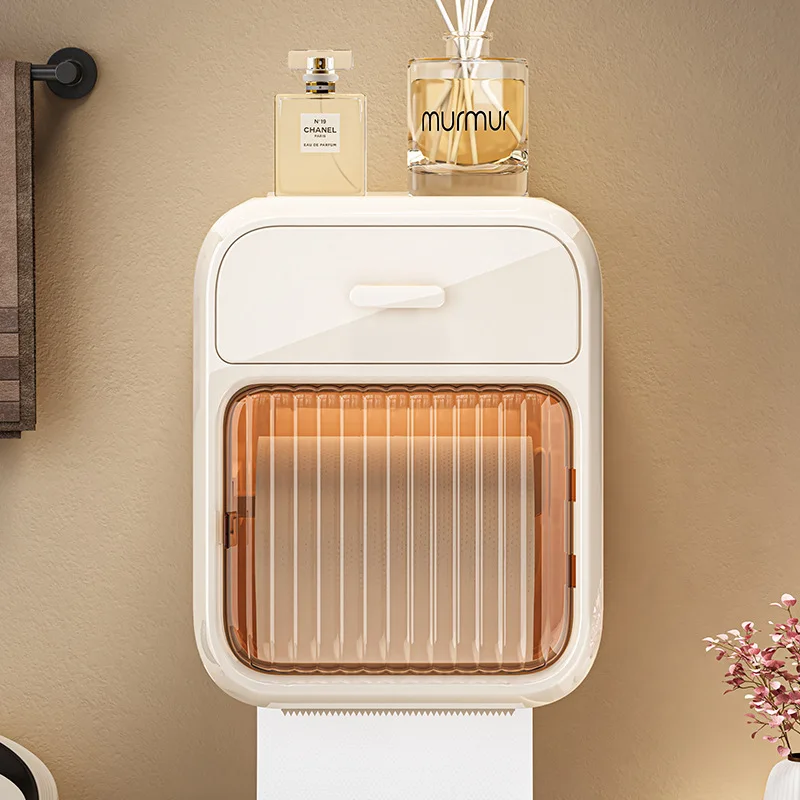 Double layer tissue holder waterproof wall mounted roll paper non perforated toilet paper storage rack bathroom accessories