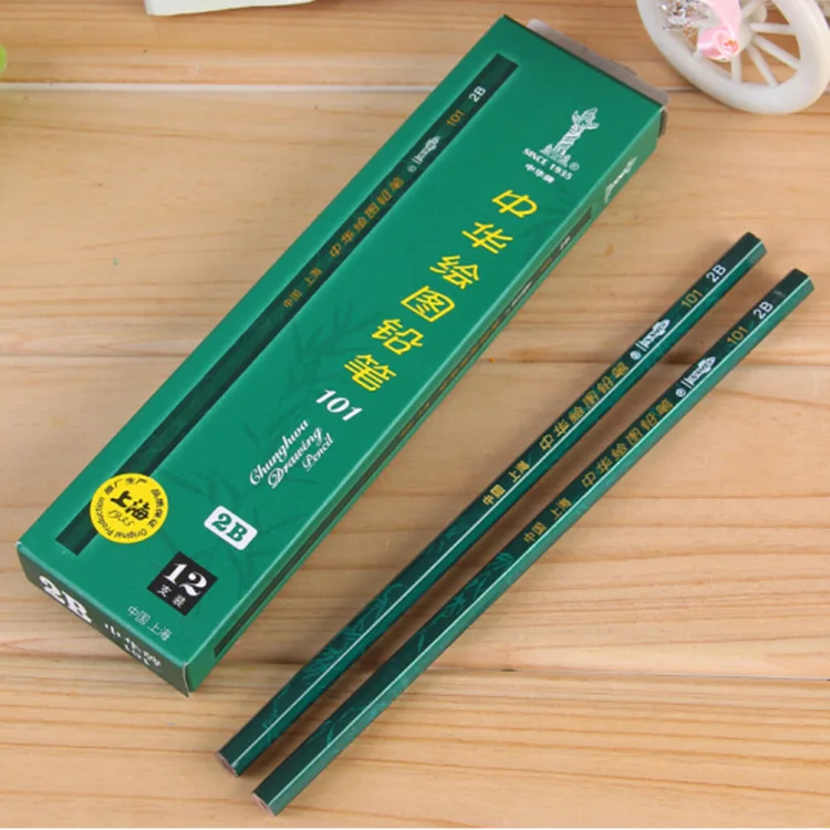 

24pcs Zhonghua brand 2B drawing pencils made in Shanghai hardcover 101 Chinese pencil test card coated pencils 12 Pack