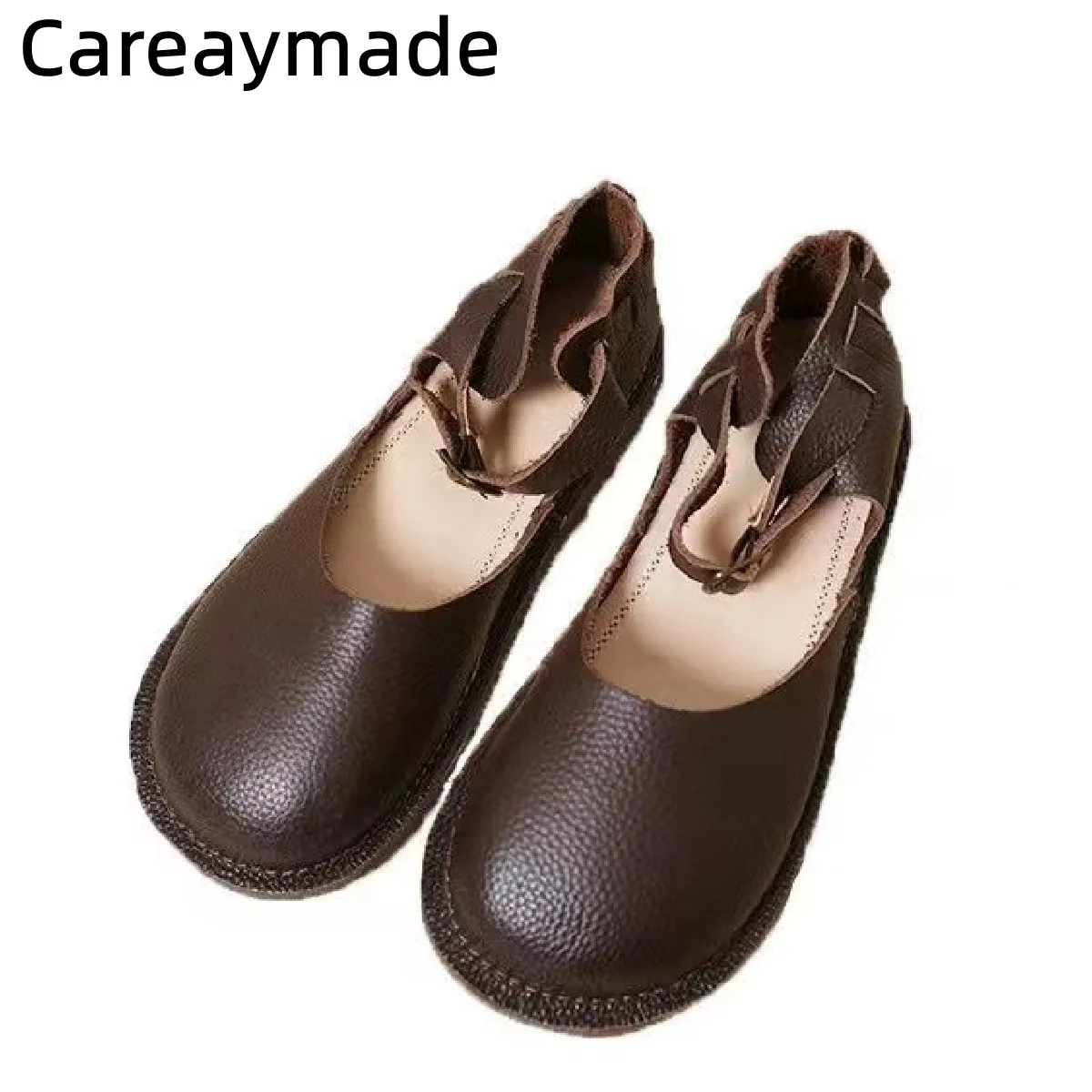 Careaymade-Retro leisure Genuine Leather women's sandals,pure handmade comfortable slip-proof breathable round-headed sandals