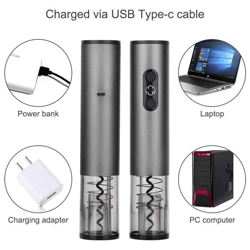 Apribottiglie Elettrico Per Vino E Birra - Set 3 Pezzi Con Tagliafoglio Automatico