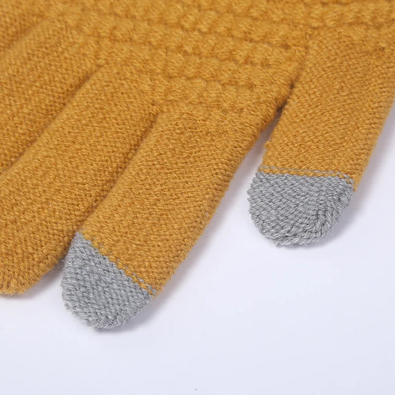 Winter Touch Screen Gloves Women Men Warm Stretch Knit Mittens Imitation Wool Full Finger Guantes Female Crochet Luvas Thicken 6