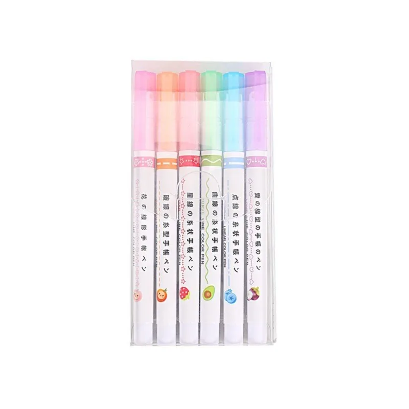 Highlighter Pen Kawaii Flowers Line Shaped Roller Tip Curve Liner Marker Writing Journaling Drawing Stationery 6Pcs/set