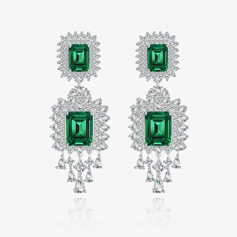 

Sterling 925 Silver Women's Hoop Earrings with Emerald and Zircon,Vintage Elegant Style Suitable for Dancing Party