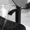 KEMAIDI Black Ceramic Vessel Sink with Faucet and Drain Combo 24 inch Oval Above Counter Bathroom Sink Bowl with Marbling Basin 2