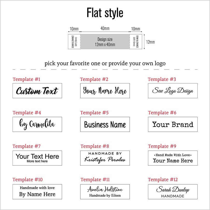 Custom Twill Labels Personalized Brand Organic Cotton Tags one or two lines personalise text Washable Tags 12x60mm