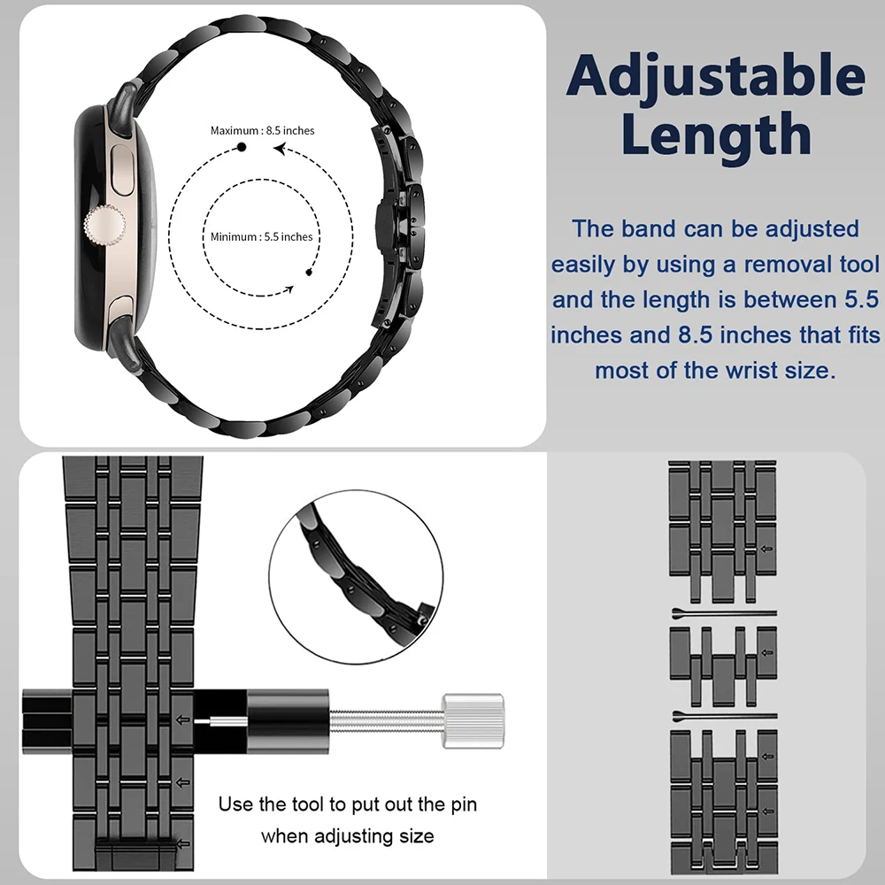 Sleek Adjustable Stainless Steel Metal Watch Strap