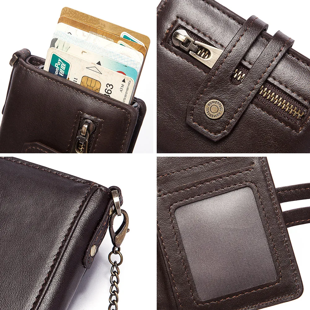 Men's Genuine Leather RFID Credit Card Holder Wallet - Sleek Business Card Case with Smart Aluminum Pop-Up Feature
