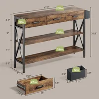 47" Console Table with 3 Drawers, Industrial Entryway Table with 3 Tier Storage Shelves 2