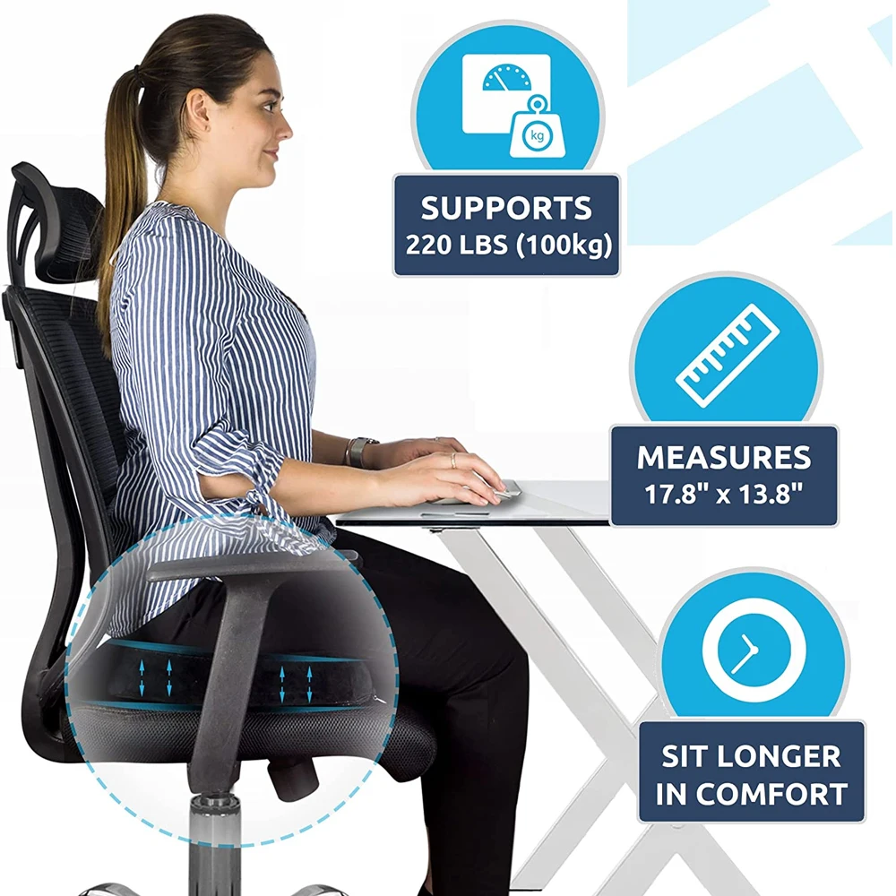 Gel Enhanced Seat Cushion - Non-Slip Orthopedic Gel & Memory Foam Coccyx  Cushion for Tailbone Pain Office Chair Car Seat Cushion