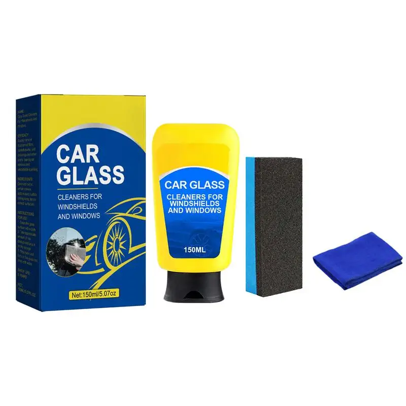 

Glass Cleaner For Windshield Car Glass Oil Film Remover Auto Glass Stain Remover Fast-Acting Coating Refurbish Agent With Sponge