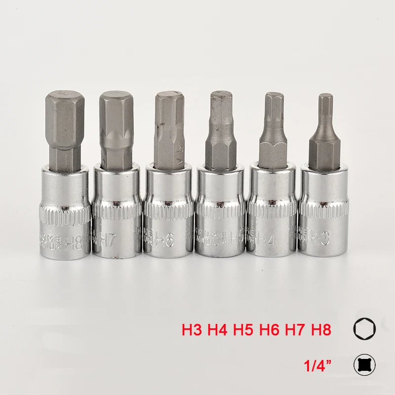 1/4 인치 육각 비트 소켓 세트 6 개 알렌 키 스플라인 비트 H3 H4 H5 H6 H7 H8 래칫 소켓 렌치 어댑터 헤드, 토크 스패너