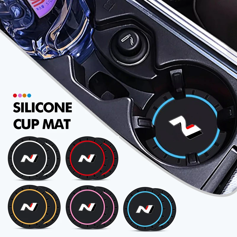 2Pcs Car Silicone Coaster Anti-Slip Water Cup Drink Mat For Hyundai Sonata i30 i20 Tucson Elantra Kona N Line cup holder coasters,car coaster pads