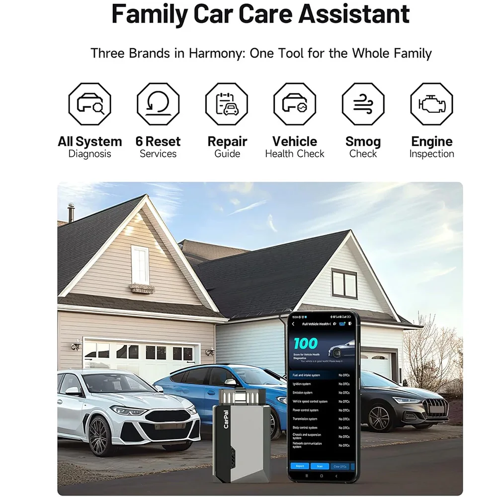 Automotive Diagnostic Scanner TOPDON CarPal OBD2 Code Reader Scanner Car Health Check Smog Check Battery Test Full System Scan 6 Reset Services
