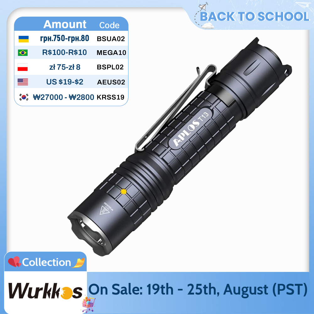 T13 Tactical Flashlight 18650 EDC 1300LM Powerful Rechargeable SST40 LED Work Light IP68 Self Defense Camping Outdoor Lighting