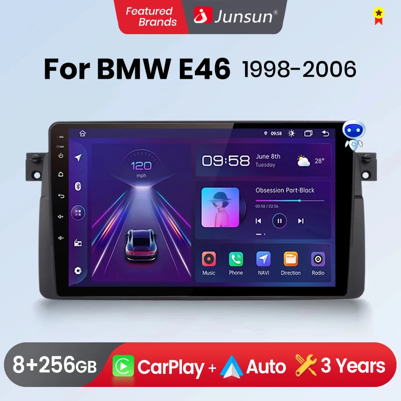 Junsun-Radio con GPS para coche, reproductor Multimedia con Android, CarPlay, inalámbrico, 2 din, sistemas inteligentes estéreo, para BMW M3, E46, 1998-2006 1