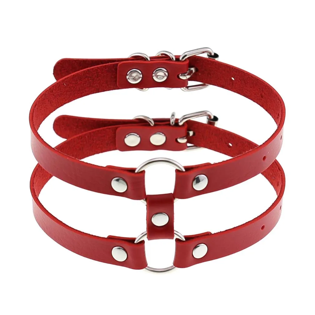 Men Harajuku Red PU Leather Necklace Choker Women Ladies Punk Gothic Vintage Statement Collar Pendant Necklace