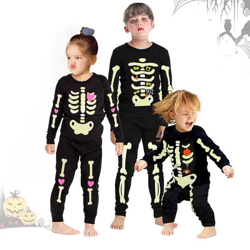 

Kids Girls Boys Halloween Costume Luminous Clothes Suit 3Y-12Y Child Cotton Pajama Unisex 2PCS Sets for Children