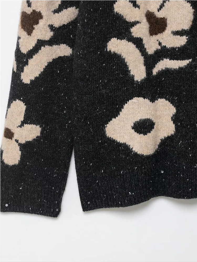 Casual Chic Women Cardigan Long Sleeve Flower Jacquard Knitting Cardigans Fashion 2025 Autumn Winter Loose Sweater Coat