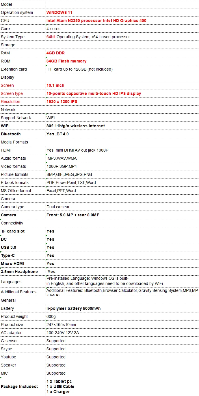 Tablet Pc 10 Inch 4gb Ram 32gb Rom Windows 10 Intel Celeron_voghion.com