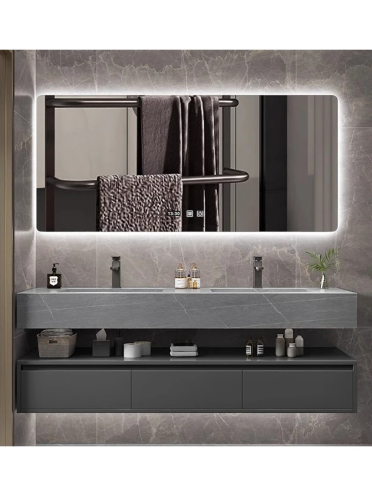 #rock slab integrated basin, washing table, intelligent face wash basin, solid wood double bathroom combination